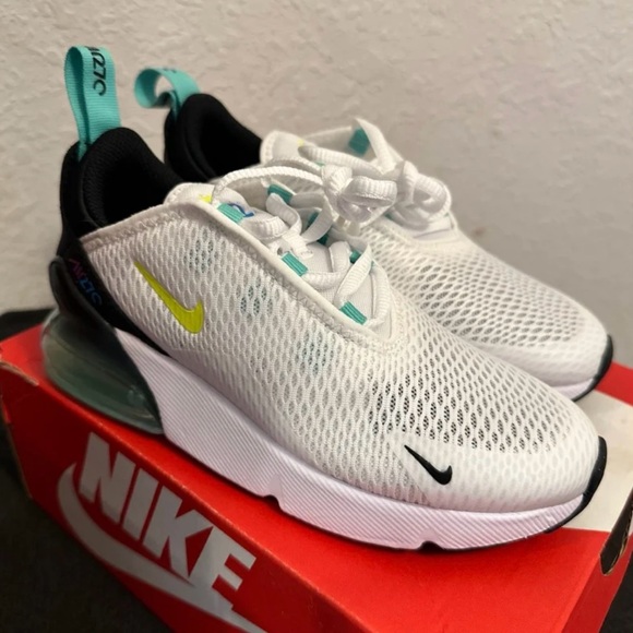 Nike Air Max 270 White with Yellow and Teal Accents - Picture 1 of 6